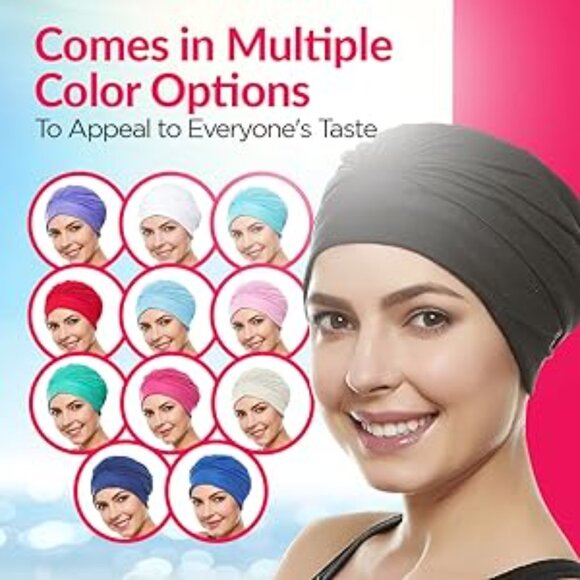 Beemo Swim Caps for Women Swimming Turban Polyester Latex Lined Pleated - Orange - Picture 9 of 9